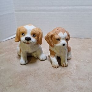 Homco Vintage 80s Ceramic Bisque Cocker Spaniel Puppy Dog Figurines Set/2